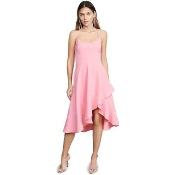 Black Halo Pink  Party midi Marie Dress asymmetrical hem  size 8 - Picture 1 of 14